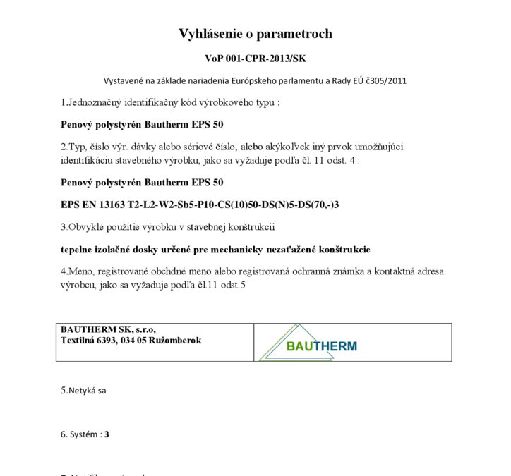 thumbnail of Vyhlasenie o parametroch 001 EPS 50
