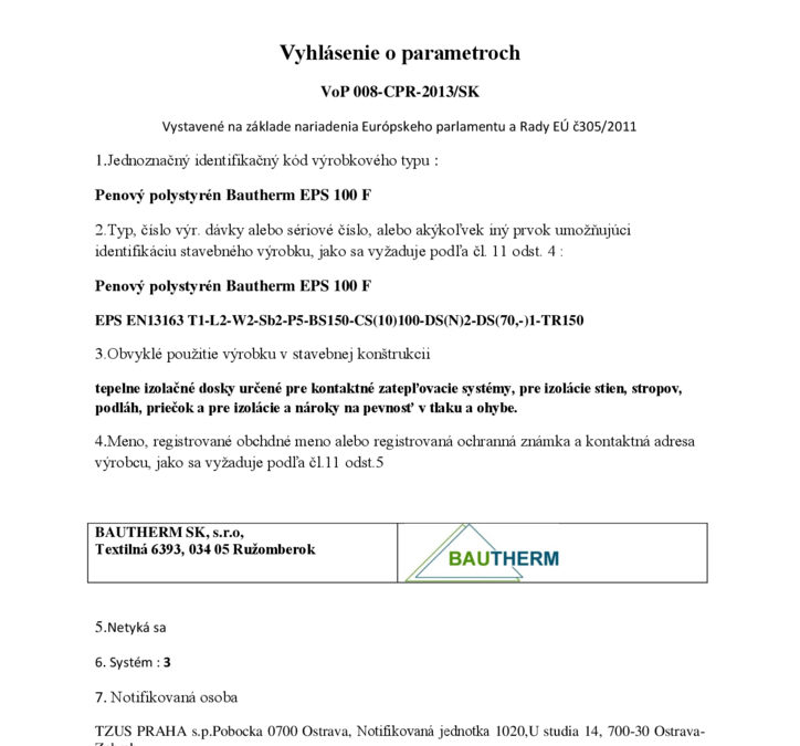 thumbnail of Vyhlasenie o parametroch 008 EPS 100F