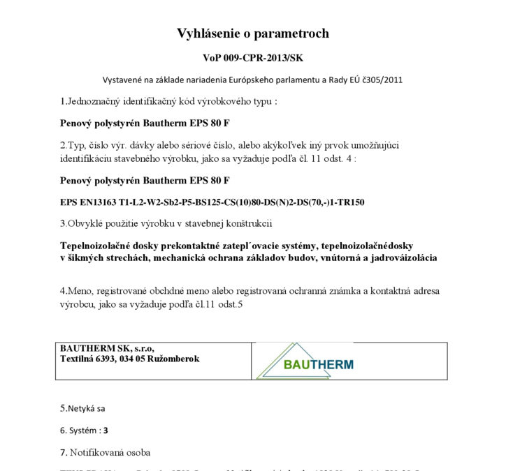 thumbnail of Vyhlasenie o parametroch 009 EPS 80F