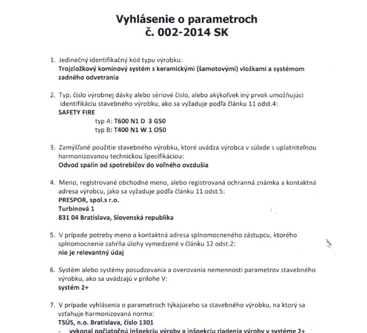 thumbnail of vyhlasenie o parametroch safety fire
